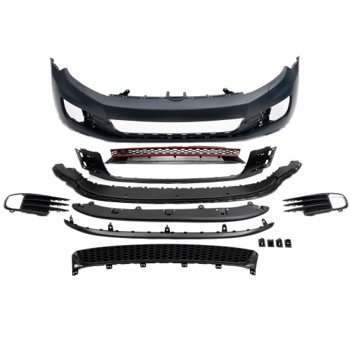 Front bumper in sports design, with grill, for headlight cleaning system without PDC suitable for VW Golf MK6