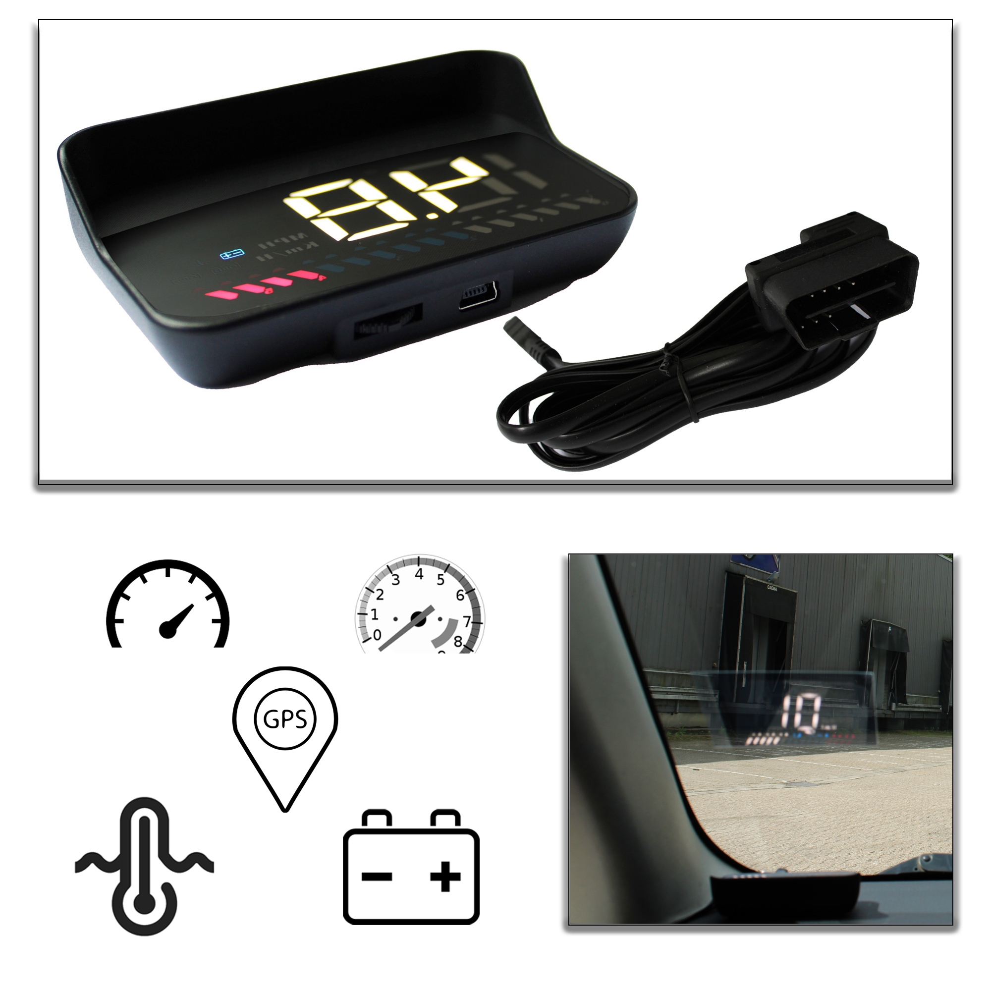 Auto Head Up Display, Digitale Anzeige: OBD 2 & GPS HUD